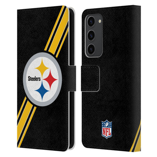 NFL Pittsburgh Steelers Logo Stripes Leather Book Wallet Case Cover For Samsung Galaxy S23+ 5G