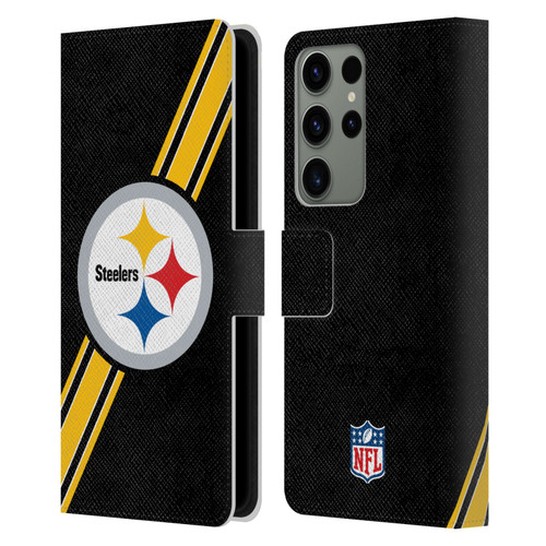 NFL Pittsburgh Steelers Logo Stripes Leather Book Wallet Case Cover For Samsung Galaxy S23 Ultra 5G
