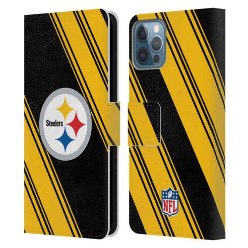 NFL Pittsburgh Steelers Artwork Stripes Leather Book Wallet Case Cover For Apple iPhone 12 / iPhone 12 Pro