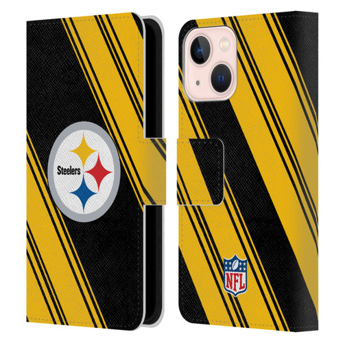 NFL Pittsburgh Steelers Artwork Stripes Leather Book Wallet Case Cover For Apple iPhone 13 Mini