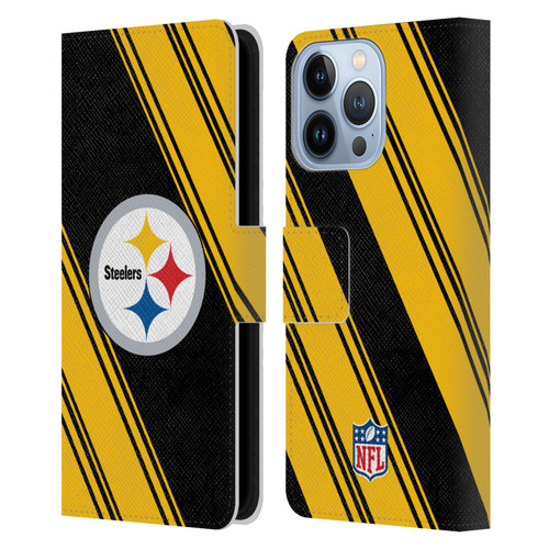 NFL Pittsburgh Steelers Artwork Stripes Leather Book Wallet Case Cover For Apple iPhone 13 Pro