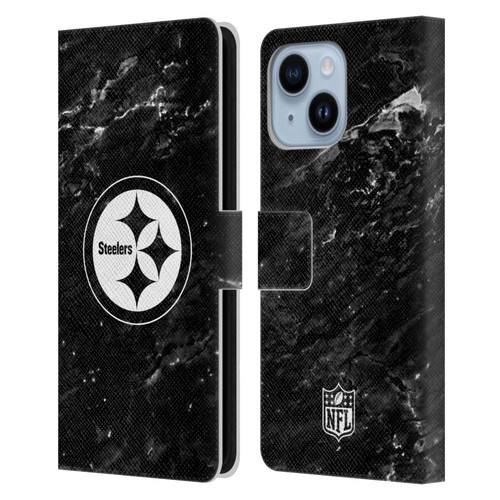 NFL Pittsburgh Steelers Artwork Marble Leather Book Wallet Case Cover For Apple iPhone 14 Plus