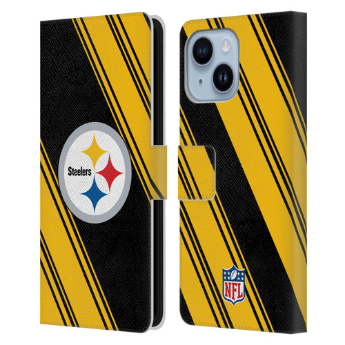 NFL Pittsburgh Steelers Artwork Stripes Leather Book Wallet Case Cover For Apple iPhone 14 Plus