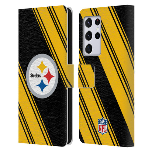 NFL Pittsburgh Steelers Artwork Stripes Leather Book Wallet Case Cover For Samsung Galaxy S21 Ultra 5G