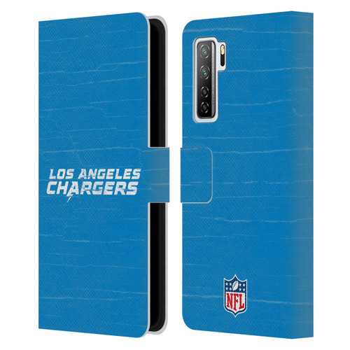 NFL Los Angeles Chargers Logo Distressed Look Leather Book Wallet Case Cover For Huawei Nova 7 SE/P40 Lite 5G