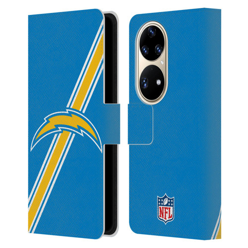 NFL Los Angeles Chargers Logo Stripes Leather Book Wallet Case Cover For Huawei P50 Pro