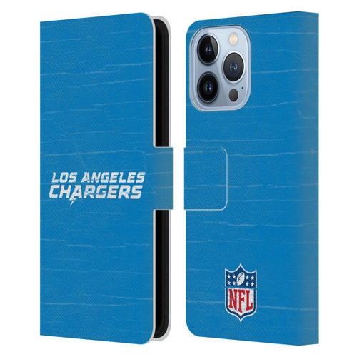 NFL Los Angeles Chargers Logo Distressed Look Leather Book Wallet Case Cover For Apple iPhone 13 Pro