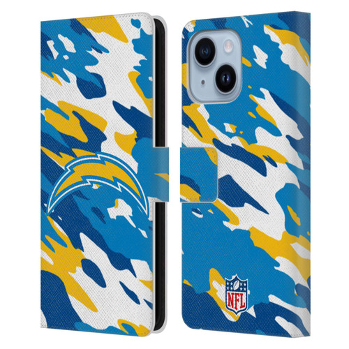 NFL Los Angeles Chargers Logo Camou Leather Book Wallet Case Cover For Apple iPhone 14 Plus