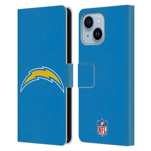 NFL Los Angeles Chargers Logo Plain Leather Book Wallet Case Cover For Apple iPhone 14 Plus