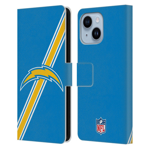 NFL Los Angeles Chargers Logo Stripes Leather Book Wallet Case Cover For Apple iPhone 14 Plus