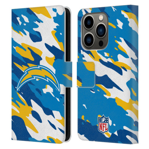 NFL Los Angeles Chargers Logo Camou Leather Book Wallet Case Cover For Apple iPhone 14 Pro