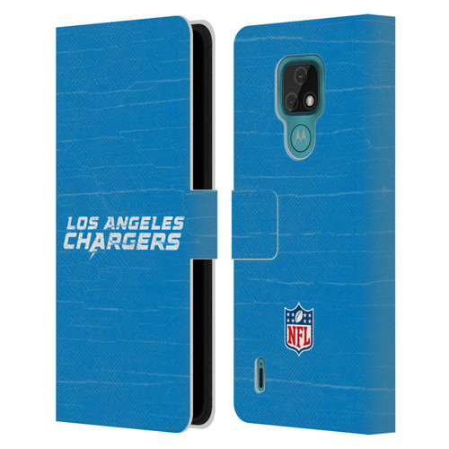NFL Los Angeles Chargers Logo Distressed Look Leather Book Wallet Case Cover For Motorola Moto E7