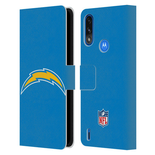 NFL Los Angeles Chargers Logo Plain Leather Book Wallet Case Cover For Motorola Moto E7 Power / Moto E7i Power