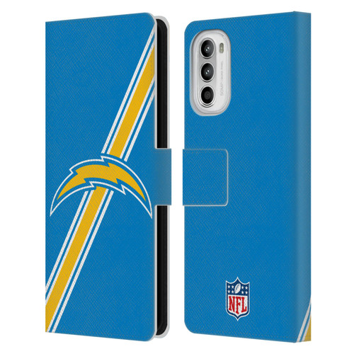 NFL Los Angeles Chargers Logo Stripes Leather Book Wallet Case Cover For Motorola Moto G52
