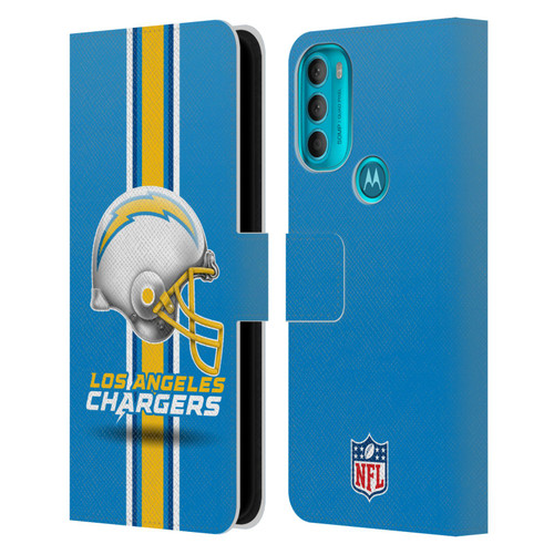 NFL Los Angeles Chargers Logo Helmet Leather Book Wallet Case Cover For Motorola Moto G71 5G
