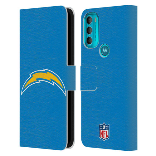 NFL Los Angeles Chargers Logo Plain Leather Book Wallet Case Cover For Motorola Moto G71 5G