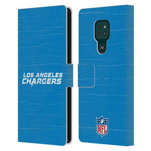 NFL Los Angeles Chargers Logo Distressed Look Leather Book Wallet Case Cover For Motorola Moto G9 Play