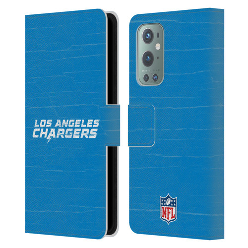 NFL Los Angeles Chargers Logo Distressed Look Leather Book Wallet Case Cover For OnePlus 9