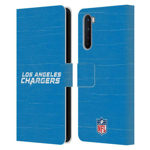 NFL Los Angeles Chargers Logo Distressed Look Leather Book Wallet Case Cover For OnePlus Nord 5G