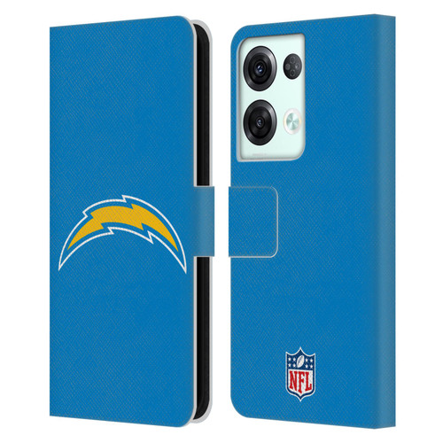 NFL Los Angeles Chargers Logo Plain Leather Book Wallet Case Cover For OPPO Reno8 Pro