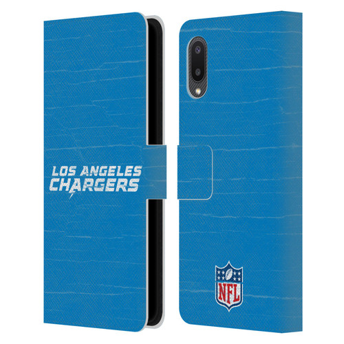 NFL Los Angeles Chargers Logo Distressed Look Leather Book Wallet Case Cover For Samsung Galaxy A02/M02 (2021)