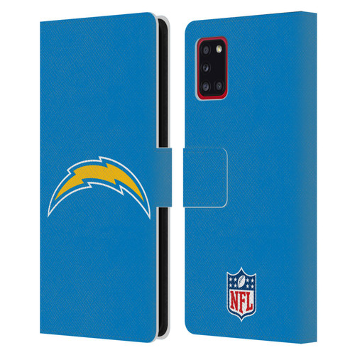 NFL Los Angeles Chargers Logo Plain Leather Book Wallet Case Cover For Samsung Galaxy A31 (2020)