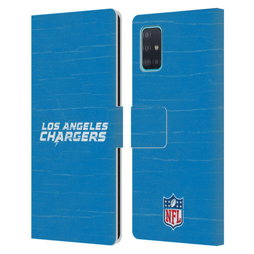 NFL Los Angeles Chargers Logo Distressed Look Leather Book Wallet Case Cover For Samsung Galaxy A51 (2019)