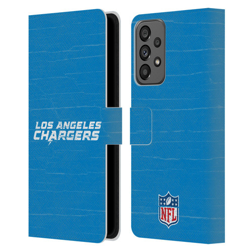 NFL Los Angeles Chargers Logo Distressed Look Leather Book Wallet Case Cover For Samsung Galaxy A73 5G (2022)