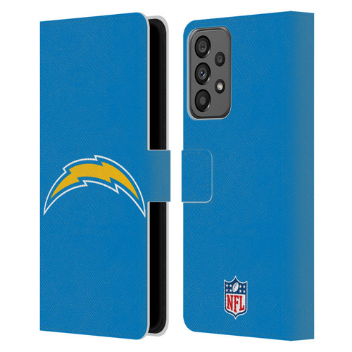 NFL Los Angeles Chargers Logo Plain Leather Book Wallet Case Cover For Samsung Galaxy A73 5G (2022)