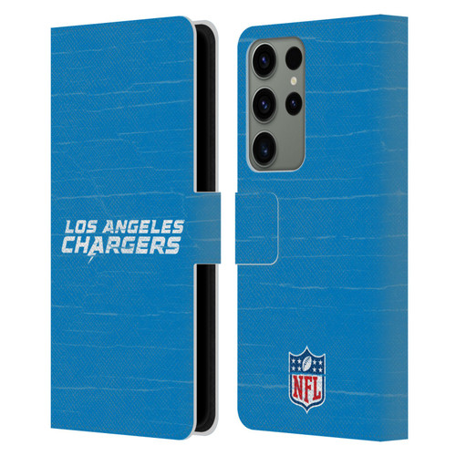 NFL Los Angeles Chargers Logo Distressed Look Leather Book Wallet Case Cover For Samsung Galaxy S23 Ultra 5G