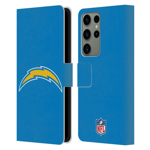 NFL Los Angeles Chargers Logo Plain Leather Book Wallet Case Cover For Samsung Galaxy S23 Ultra 5G