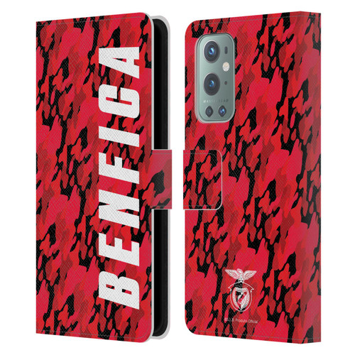 S.L. Benfica 2021/22 Crest Camouflage Leather Book Wallet Case Cover For OnePlus 9