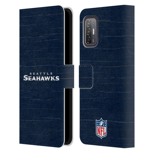 NFL Seattle Seahawks Logo Distressed Look Leather Book Wallet Case Cover For HTC Desire 21 Pro 5G