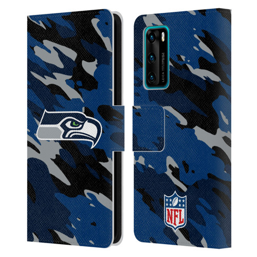 NFL Seattle Seahawks Logo Camou Leather Book Wallet Case Cover For Huawei P40 5G