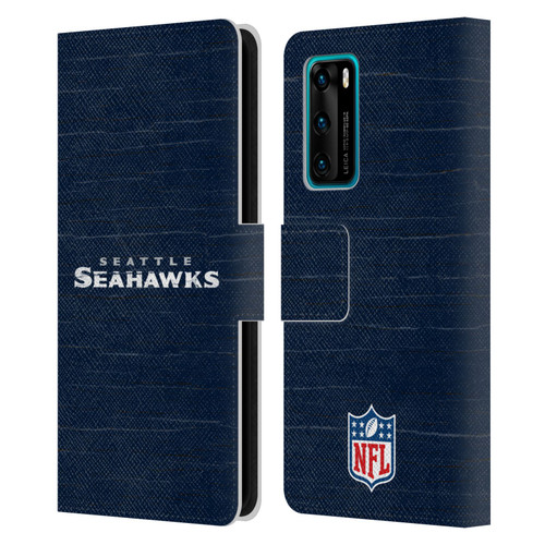 NFL Seattle Seahawks Logo Distressed Look Leather Book Wallet Case Cover For Huawei P40 5G