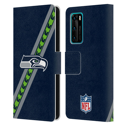 NFL Seattle Seahawks Logo Stripes Leather Book Wallet Case Cover For Huawei P40 5G