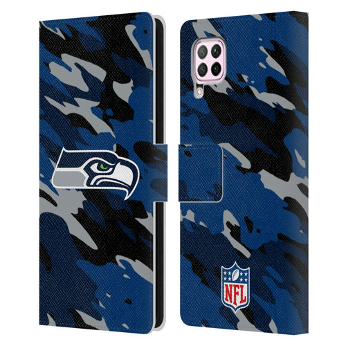 NFL Seattle Seahawks Logo Camou Leather Book Wallet Case Cover For Huawei Nova 6 SE / P40 Lite