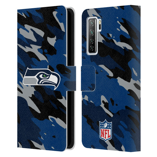 NFL Seattle Seahawks Logo Camou Leather Book Wallet Case Cover For Huawei Nova 7 SE/P40 Lite 5G