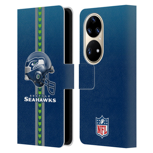 NFL Seattle Seahawks Logo Helmet Leather Book Wallet Case Cover For Huawei P50 Pro