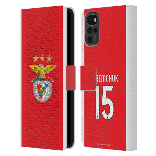 S.L. Benfica 2021/22 Players Home Kit Roman Yaremchuk Leather Book Wallet Case Cover For Motorola Moto G22