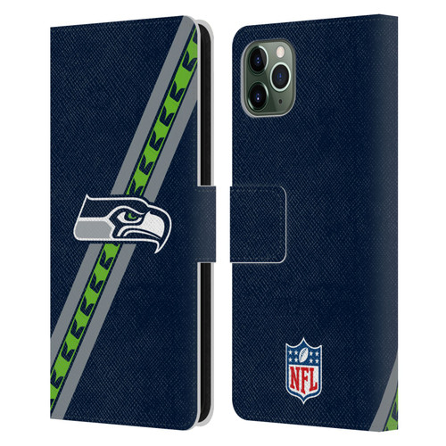 NFL Seattle Seahawks Logo Stripes Leather Book Wallet Case Cover For Apple iPhone 11 Pro Max