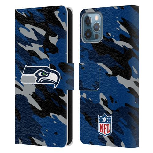 NFL Seattle Seahawks Logo Camou Leather Book Wallet Case Cover For Apple iPhone 12 / iPhone 12 Pro