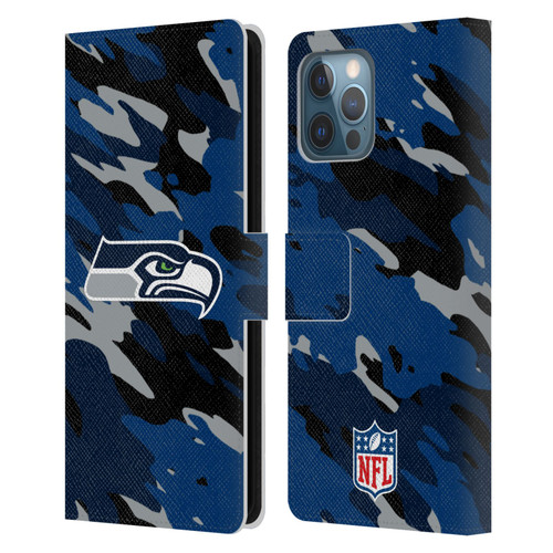 NFL Seattle Seahawks Logo Camou Leather Book Wallet Case Cover For Apple iPhone 12 Pro Max