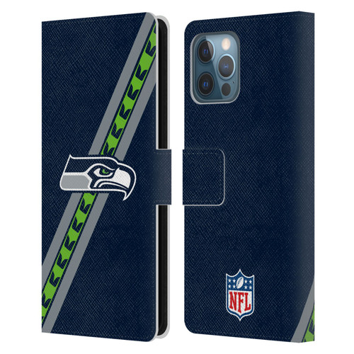 NFL Seattle Seahawks Logo Stripes Leather Book Wallet Case Cover For Apple iPhone 12 Pro Max