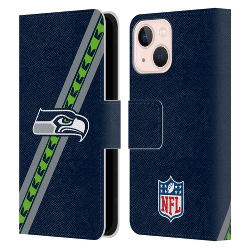 NFL Seattle Seahawks Logo Stripes Leather Book Wallet Case Cover For Apple iPhone 13 Mini
