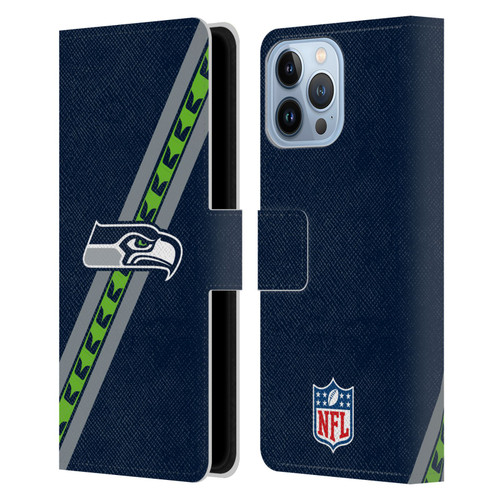NFL Seattle Seahawks Logo Stripes Leather Book Wallet Case Cover For Apple iPhone 13 Pro Max