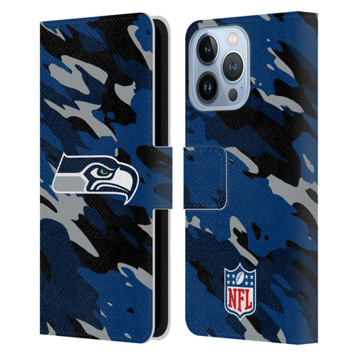 NFL Seattle Seahawks Logo Camou Leather Book Wallet Case Cover For Apple iPhone 13 Pro