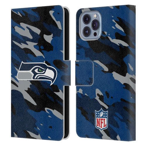 NFL Seattle Seahawks Logo Camou Leather Book Wallet Case Cover For Apple iPhone 14
