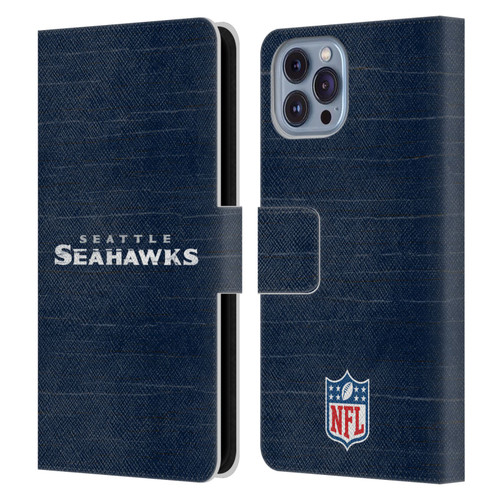 NFL Seattle Seahawks Logo Distressed Look Leather Book Wallet Case Cover For Apple iPhone 14