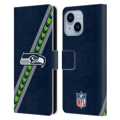 NFL Seattle Seahawks Logo Stripes Leather Book Wallet Case Cover For Apple iPhone 14 Plus